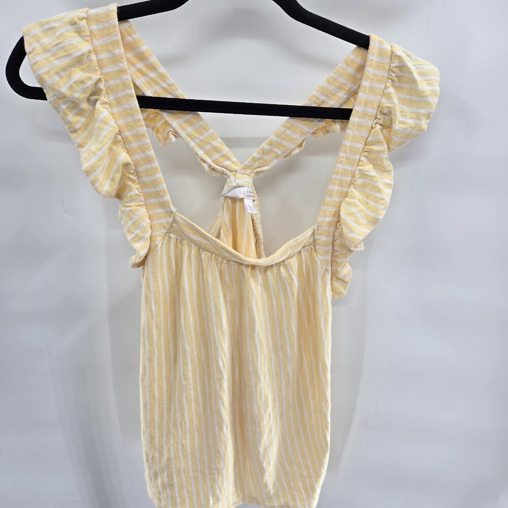 LC Lauren Conrad Yellow White Striped Racerback 100% Cotton Ruffle Tank Large
